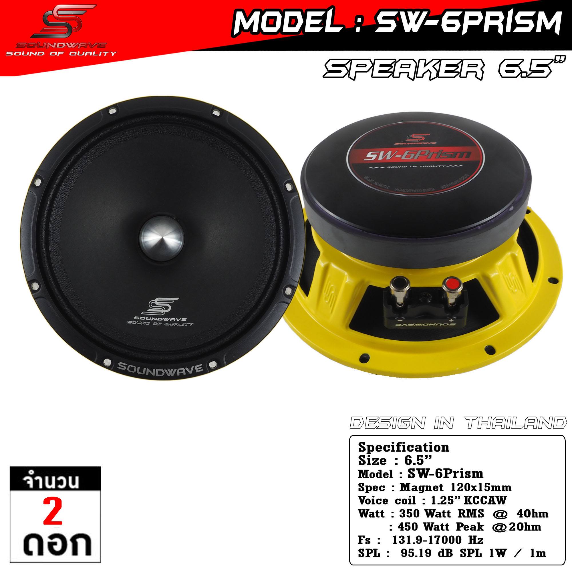 ลำโพง 6.5 นิ้ว SW-6Prism | SOUNDWAVE ดอกลำโพงรถยนต์ เสียงกลางใส โมแรง ประกอบไทย คุณภาพพรีเมียม | ดอก