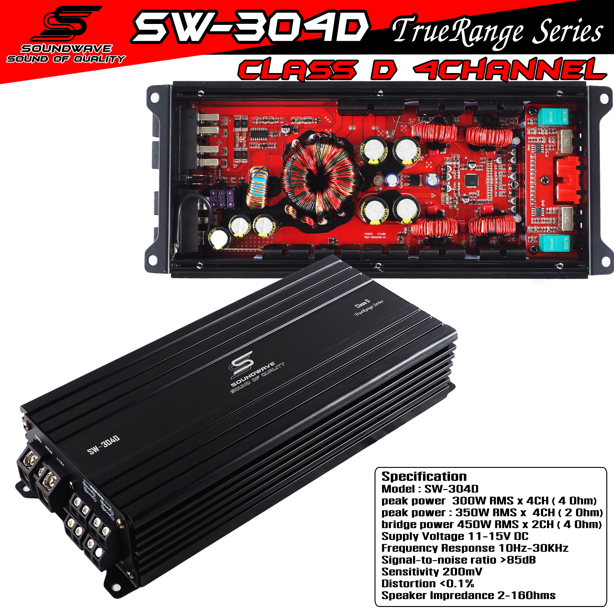 SOUNDWAVE เพาเวอร์แอมป์ CLASS D 4CH. SW-304D【Germany รับประกัน 1 ปี】เพาเวอร์รถยนต์ Class D 4ชาแนล เพ