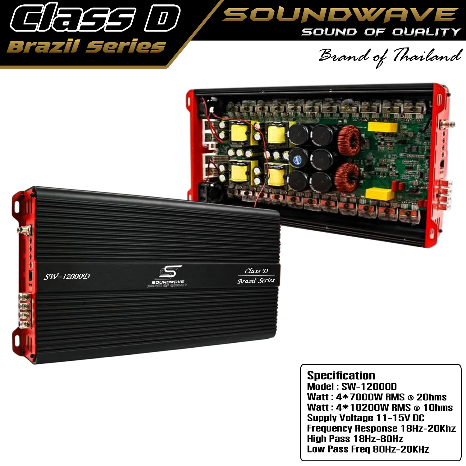 SOUNDWAVE SW-12000D เพาเวอร์แอมป์ บราซิล CLASS D 2CH. 12000วัตร์เต็ม ขับลำโพงซับ 10นิ้ว 12นิ้ว 15นิ้
